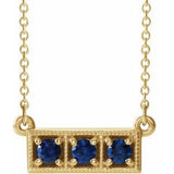 14K Yellow Natural Blue Sapphire Three-Stone Bar 16-18" Necklace