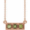 14K Rose Natural Peridot Three-Stone Bar 16-18