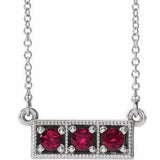 Platinum Lab-Grown Ruby Three-Stone Bar 16-18" Necklace