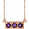 14K Rose Natural Amethyst Three-Stone Bar 16-18