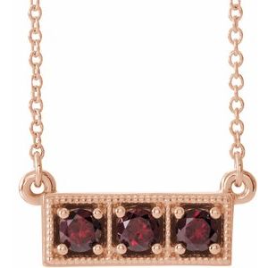 14K Rose Natural Mozambique Garnet Three-Stone Bar 16-18" Necklace