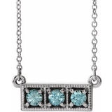 Platinum Natural Blue Zircon Three-Stone Bar 16-18" Necklace