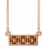 14K Rose Natural Citrine Three-Stone Bar 16-18" Necklace