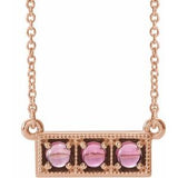 14K Rose Natural Pink Tourmaline Three-Stone Bar 16-18" Necklace