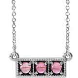 Platinum Natural Pink Tourmaline Three-Stone Bar 16-18" Necklace