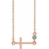 14K Rose Natural Aquamarine Sideways Cross 16-18" Necklace