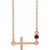 14K Rose Natural Mozambique Garnet Sideways Cross 16-18" Necklace