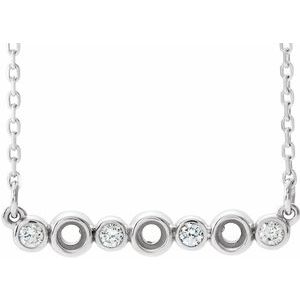 14K White .08 CTW Natural Diamond Semi-Set Bezel-Set Bar 16-18" Necklace