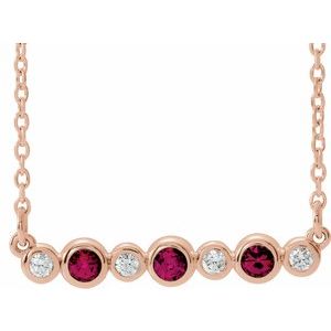 14K Rose Lab-Grown Ruby & .08 CTW Natural Diamond Bezel-Set 16-18" Necklace