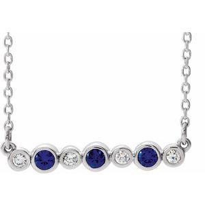 14K White Lab-Grown Blue Sapphire & .08 CTW Natural Diamond Bezel-Set 16-18" Necklace