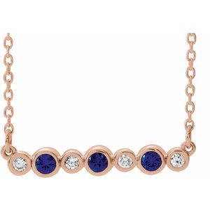 14K Rose Natural Blue Sapphire & .08 CTW Natural Diamond Bezel-Set 16-18" Necklace
