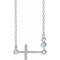 Sterling Silver Natural Blue Zircon Sideways Cross 16-18