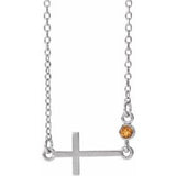 14K White Natural Citrine Sideways Cross 16-18" Necklace