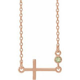14K Rose Natural Peridot Sideways Cross 16-18" Necklace