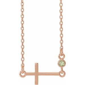 14K Rose Natural Peridot Sideways Cross 16-18" Necklace