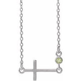 14K White Natural Peridot Sideways Cross 16-18" Necklace