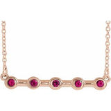 14K Rose Natural Ruby Bezel-Set Bar 18" Necklace