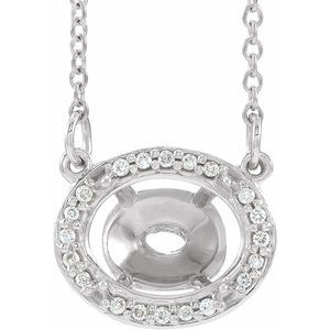 14K White 9x7 mm Oval .04 CTW Natural Diamond Semi-Set 16 1/2" Necklace