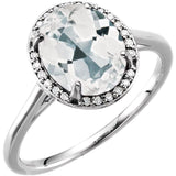 14K White 10x8 mm Oval White Topaz & .06 CTW Diamond Ring