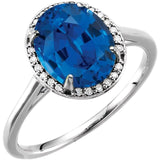 14K White 10x8 mm Lab-Grown Blue Sapphire & .06 CTW Natural Diamond Ring