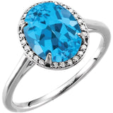 14K White 10x8 mm Natural Swiss Blue Topaz & .06 CTW Natural Diamond Ring