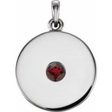 14K White Natural Mozambique Garnet Disc Pendant
