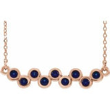 14K Rose Natural Blue Sapphire Bezel-Set Bar 16-18" Necklace