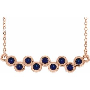 14K Rose Natural Blue Sapphire Bezel-Set Bar 16-18" Necklace