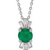 Platinum Lab-Grown Emerald & 1/6 CTW Natural Diamond 16-18" Necklace