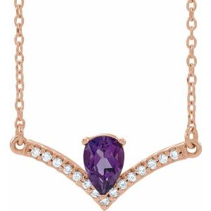 14K Rose Natural Amethyst & .06 CTW Natural Diamond 18" Necklace