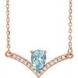 14K Rose Natural Aquamarine & .06 CTW Natural Diamond 16" Necklace