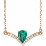14K Rose Lab-Grown Emerald & .06 CTW Natural Diamond 18" Necklace