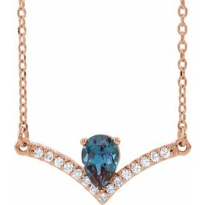 14K Rose Lab-Grown Alexandrite & .06 CTW Natural Diamond 16" Necklace