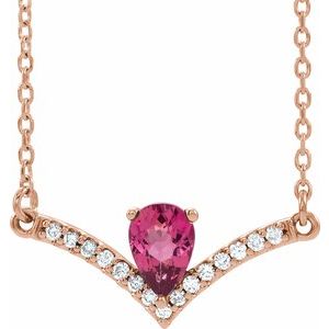 14K Rose Natural Pink Tourmaline & .06 CTW Natural Diamond 16" Necklace