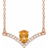 14K Rose Natural Citrine & .06 CTW Natural Diamond 16" Necklace
