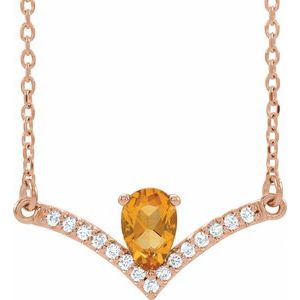 14K Rose Natural Citrine & .06 CTW Natural Diamond 18" Necklace