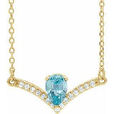 14K Yellow Natural Blue Zircon & .06 CTW Natural Diamond 18" Necklace