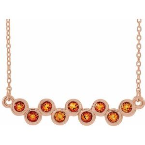 14K Rose Natural Citrine Bezel-Set Bar 16-18" Necklace