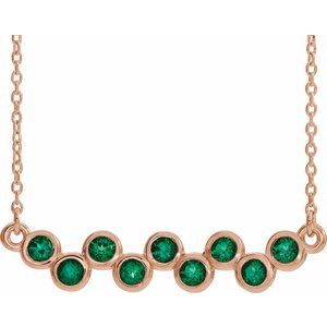 14K Rose Lab-Grown Emerald Bezel-Set Bar 16-18" Necklace