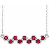 14K White Natural Ruby Bezel-Set Bar 16-18" Necklace