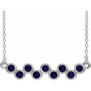 14K White Lab-Grown Blue Sapphire Bezel-Set Bar 16-18" Necklace