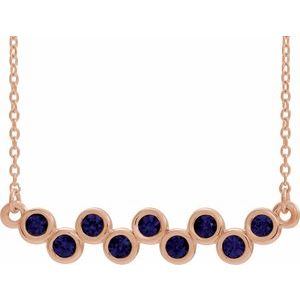 14K Rose Lab-Grown Blue Sapphire Bezel-Set Bar 16-18" Necklace
