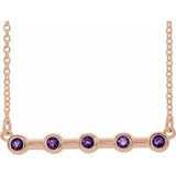 14K Rose Natural Amethyst Bezel-Set Bar 16" Necklace