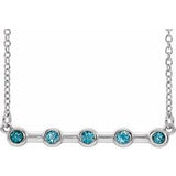 Sterling Silver Natural Blue Zircon Bezel-Set Bar 16" Necklace