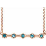 14K Rose Natural Blue Zircon Bezel-Set Bar 16" Necklace