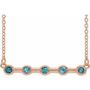 14K Rose Natural Blue Zircon Bezel-Set Bar 16" Necklace