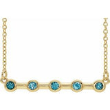 14K Yellow Natural Blue Zircon Bezel-Set Bar 18" Necklace