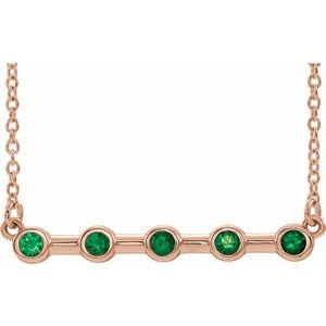 14K Rose Lab-Grown Emerald Bezel-Set Bar 16" Necklace