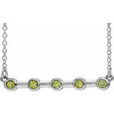 14K White Natural Peridot Bezel-Set Bar 18" Necklace