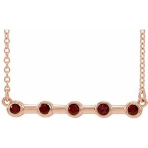 14K Rose Natural Mozambique Garnet Bezel-Set Bar 16" Necklace
